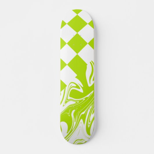 Cheques en Swirls in Lime Groen en Wit Persoonlijk Skateboard (Voorkant)