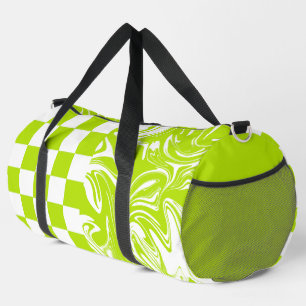 Cheques en Swirls in Lime Groen en Wit Plunjezak