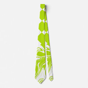 Cheques en Swirls in Lime Groen en Wit Stropdas
