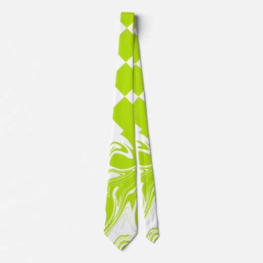 Cheques en Swirls in Lime Groen en Wit Stropdas (Voorkant)
