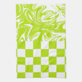 Cheques en Swirls in Lime Groen en Wit Theedoek (Verticaal)