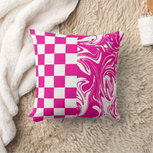 Cheques en Swirls in Magenta en Wit Kussen