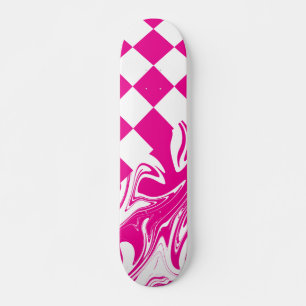 Cheques en Swirls in Magenta en Wit Persoonlijk Skateboard