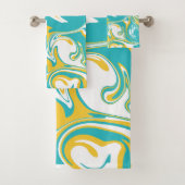 Cheques en Swirls in Turquoise, Geel en Wit Bad Handdoek (Insitu)