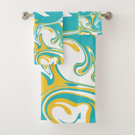 Cheques en Swirls in Turquoise, Geel en Wit Bad Handdoek (Insitu)