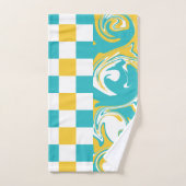 Cheques en Swirls in Turquoise, Geel en Wit Bad Handdoek (Handdoek)