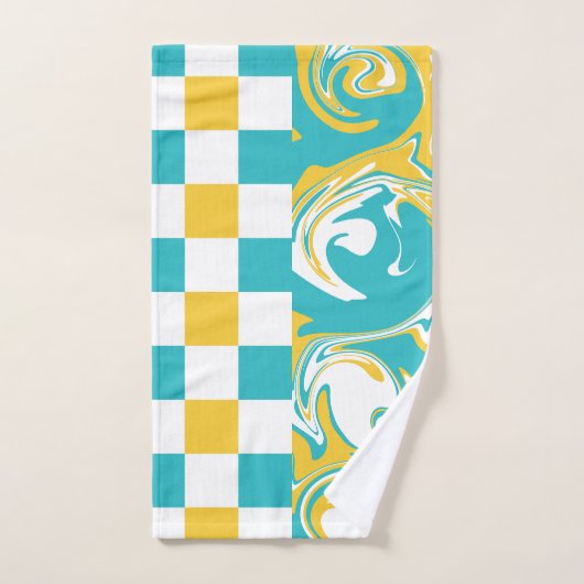 Cheques en Swirls in Turquoise, Geel en Wit Bad Handdoek (Handdoek)