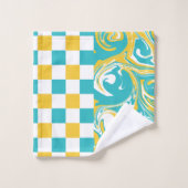 Cheques en Swirls in Turquoise, Geel en Wit Bad Handdoek (Wasdoekje)