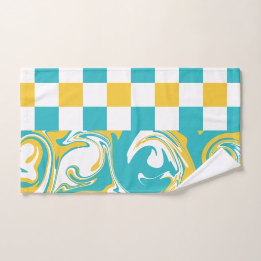 Cheques en Swirls in Turquoise, Geel en Wit Bad Handdoek (Handdoek)