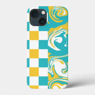 Cheques en Swirls in Turquoise, Geel en Wit Case-Mate iPhone Case