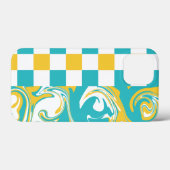 Cheques en Swirls in Turquoise, Geel en Wit Case-Mate iPhone Case (Achterkant (horizontaal))