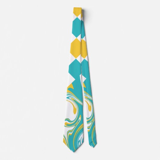 Cheques en Swirls in Turquoise, Geel en Wit Stropdas (Voorkant)