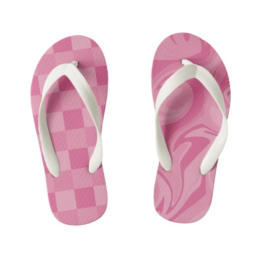 Cheques en Swirls - Roze Kinder Teenslippers (Voetbed)