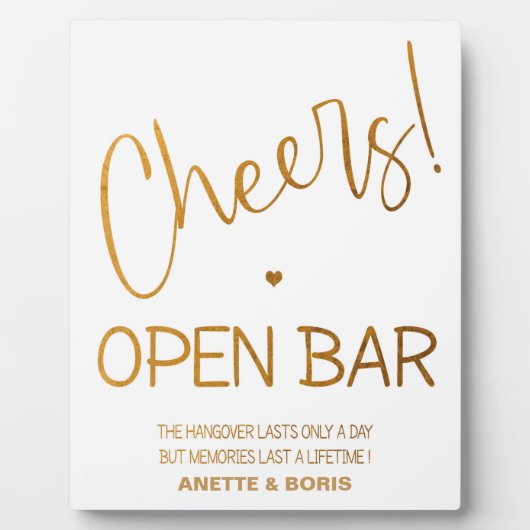 Cheques Open bar sign Gold Tabletop Plaque Fotoplaat (Voorkant)