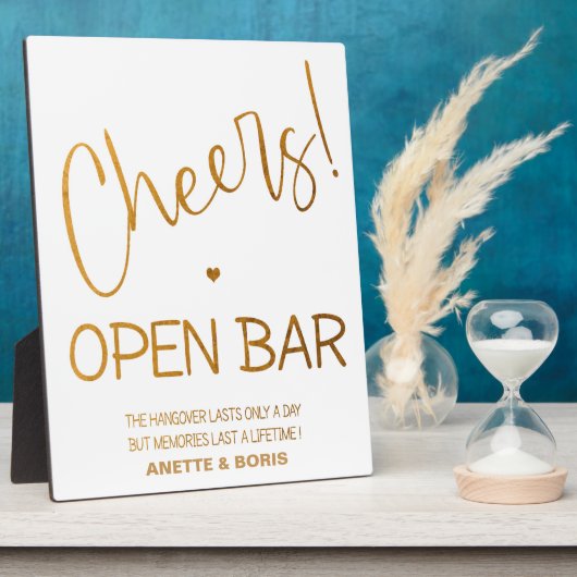 Cheques Open bar sign Gold Tabletop Plaque Fotoplaat (Zijkant)