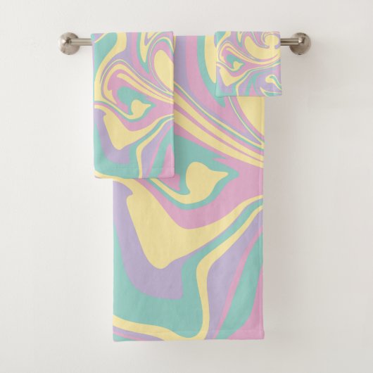 Cheques & Swirls Pastel Roze, Geel, Paars en groen Bad Handdoek (Insitu)