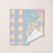 Cheques & Swirls Pastel Roze, Geel, Paars en groen Bad Handdoek (Wasdoekje)