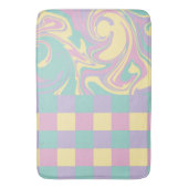 Cheques & Swirls Pastel Roze, Geel, Paars en groen Badmat (Voorkant Verticaal)