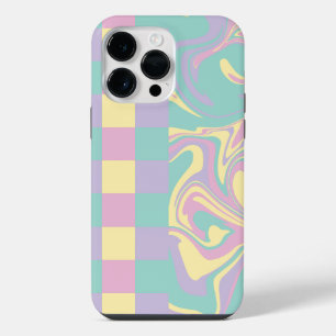 Cheques & Swirls Pastel Roze, Geel, Paars en groen iPhone 14 Pro Max Hoesje