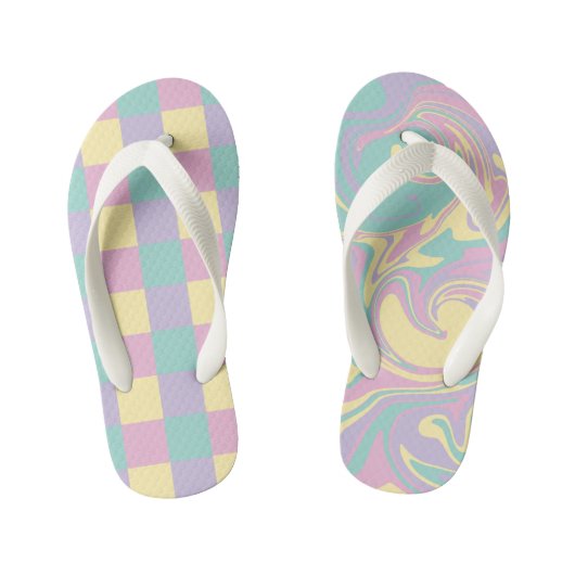 Cheques & Swirls Pastel Roze, Geel, Paars en groen Kinder Teenslippers (Voetbed)