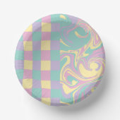 Cheques & Swirls Pastel Roze, Geel, Paars en groen Papieren Kommen (Voorkant)