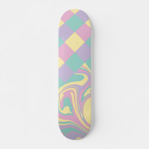 Cheques & Swirls Pastel Roze, Geel, Paars en groen Persoonlijk Skateboard