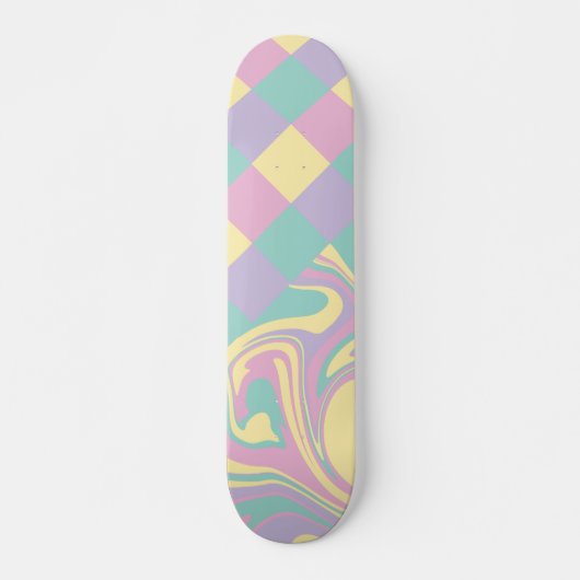 Cheques & Swirls Pastel Roze, Geel, Paars en groen Persoonlijk Skateboard (Voorkant)