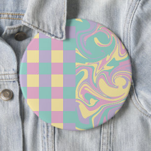 Cheques & Swirls Pastel Roze, Geel, Paars en groen Ronde Button 6,0 Cm