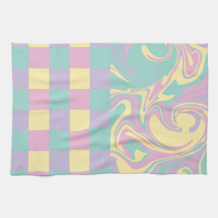 Cheques & Swirls Pastel Roze, Geel, Paars en groen Theedoek