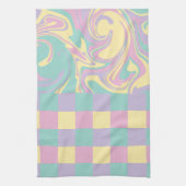 Cheques & Swirls Pastel Roze, Geel, Paars en groen Theedoek (Verticaal)