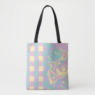 Cheques & Swirls Pastel Roze, Geel, Paars en groen Tote Bag