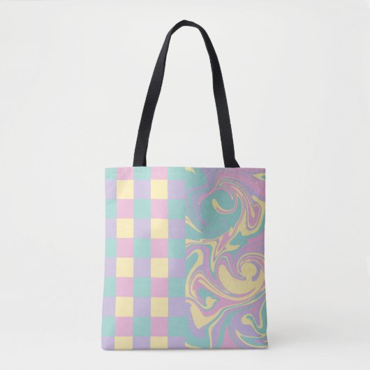 Cheques & Swirls Pastel Roze, Geel, Paars en groen Tote Bag (Voorkant)