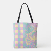 Cheques & Swirls Pastel Roze, Geel, Paars en groen Tote Bag (Achterkant)