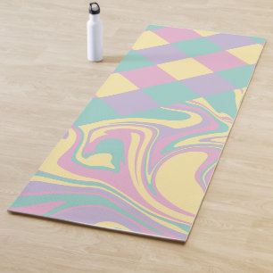 Cheques & Swirls Pastel Roze, Geel, Paars en groen Yogamat
