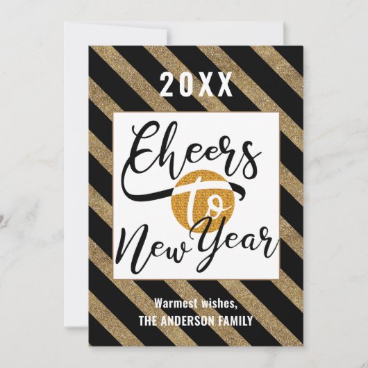 Cheques to new Year Elegant Script Festive Gold Feestdagenkaart (Voorkant)