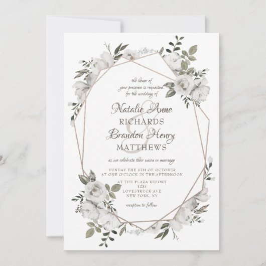  Cherish Bloemen Roos Goud Geometrisch Bruiloft Kaart (Voorkant)