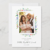 Cherish Cute Floral Frame Christening Photo Bedankkaart (Voorkant)