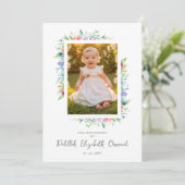 Cherish Cute Floral Frame Christening Photo  Kaart (Staand voorkant)