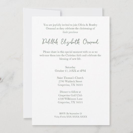 Cherish Cute Floral Frame Christening Photo  Kaart (Achterkant)