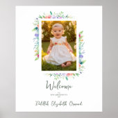 Cherish Cute Floral Frame Christening Photo Poster (Voorkant)
