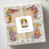 Cherish Cute Floral Frame Christening Photo Vierkante Sticker