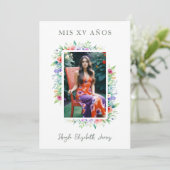 Cherish Cute Floral Frame Quinceañera Photo Kaart (Staand voorkant)