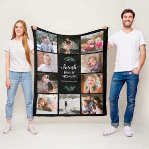 Cherish each Moment Photo Collage Black Fleece Deken