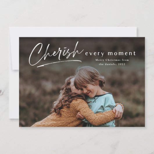Cherish each Moment Script Photo Merry Kerstmis Kaart (Voorkant)
