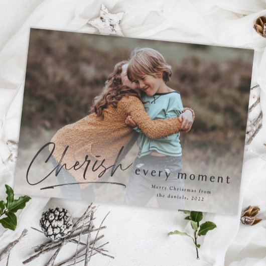 Cherish each Moment Script Photo Merry Kerstmis Kaart