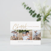 Cherish elk moment drie foto kerstkaart briefkaart (Staand voorkant)