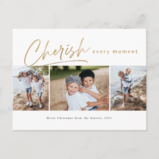 Cherish elk moment drie foto kerstkaart briefkaart (Voorkant)