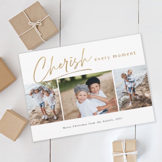 Cherish elk moment drie foto kerstkaart kaart