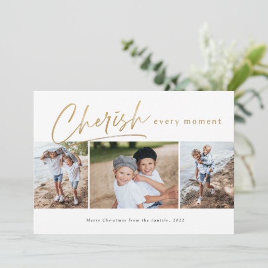 Cherish Elke Moment 3 foto Feestdagenkaart (Staand voorkant)