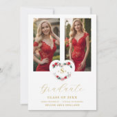 Cherish  Floral Heart Initials Graduate 2 Photos Kaart (Voorkant)